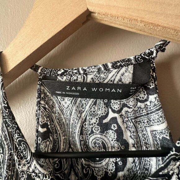 Women's XS Zara Women Paisley Halter Crop Black White Pattern Flowy - Picture 6 of 9